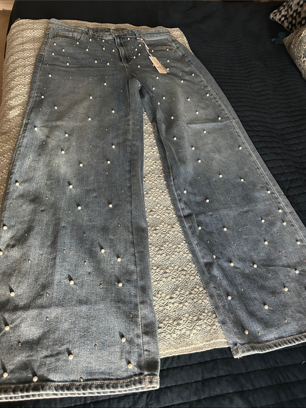 Chico's Pearl-Studded Wide-Leg Jeans - Blue